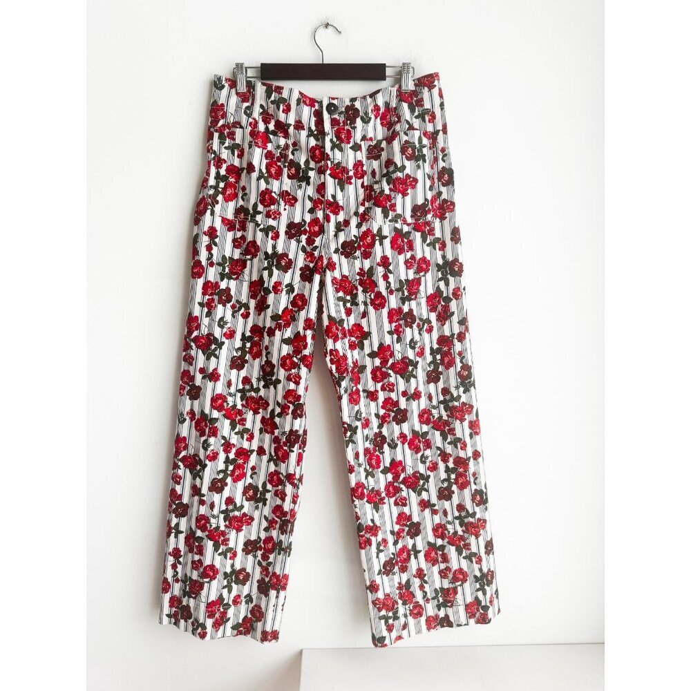 Anthropologie Colette  Floral Rose Print Cropped Pants 33T - Picture 2 of 4